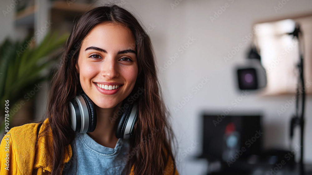 portrait of young female video editor, content creator, social media influencer