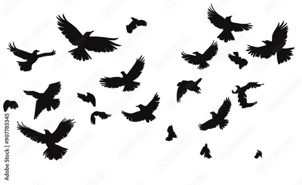 A flock of flying crows isolated on transparent background. A flock of flying crows isolated on transparent background.