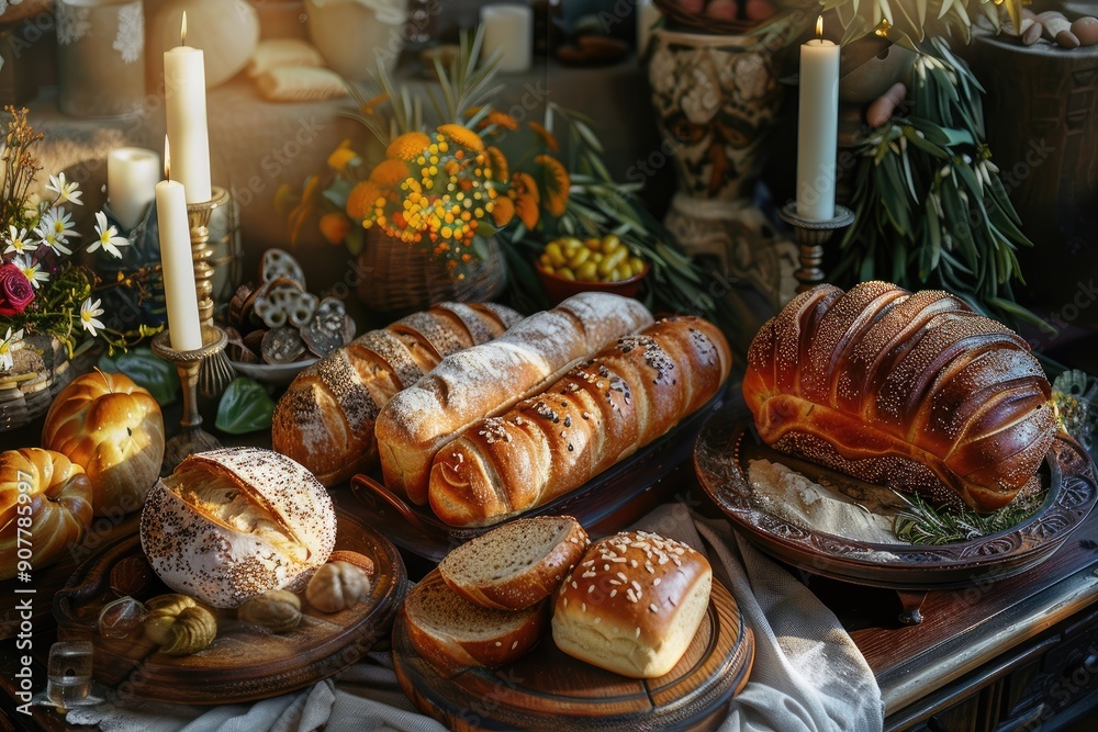Freshly baked bread on a rustic table. This image can be used for websites, blogs, or social media posts related to baking, food, or a cozy, homey feel. Freshly baked bread on a rustic table. This image can be used for websites, blogs, or social media posts related to baking, food, or a cozy, homey feel.
