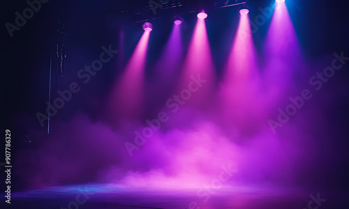 Empty Stage With Colorful Spotlights and Smoke