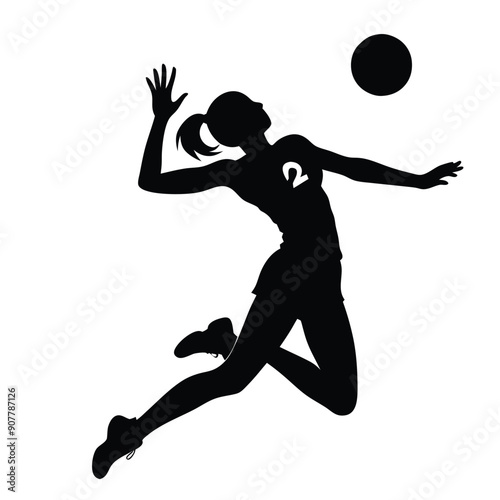 a Volleyball women player spiking the ball, silhouette vector illustration.  
