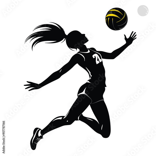 a Volleyball women player spiking the ball, silhouette vector illustration.  