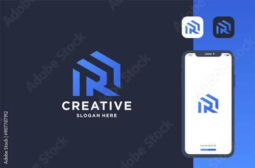 letter r with house shape logo design