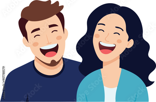 A happy couple enjoys a moment of laughter, radiating joy and connection with their bright smiles.