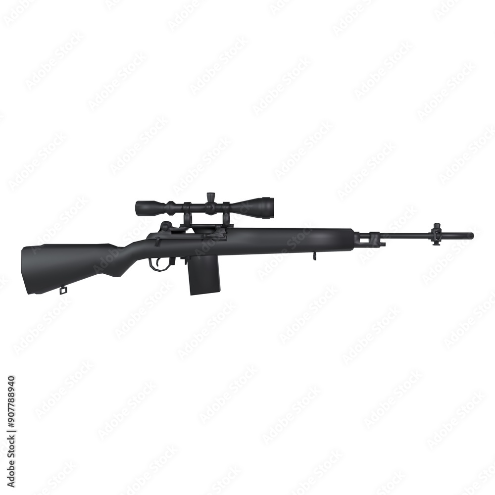 A black rifle with a scope attached to it A black rifle with a scope attached to it