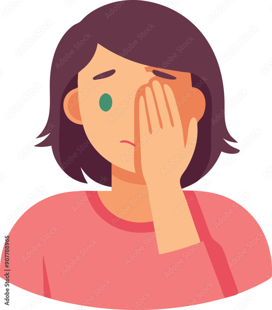 A young woman shows distress by covering her face with one hand, depicting a moment of vulnerability and emotion. A young woman shows distress by covering her face with one hand, depicting a moment of vulnerability and emotion.