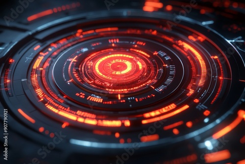Wallpaper Mural Futuristic Interface: Glowing Red and Black Circular Design Torontodigital.ca