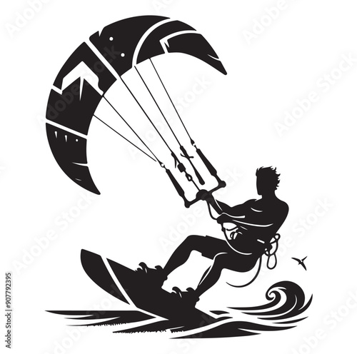 Kitesurfing Kite Surfing silhouette vector on white background.