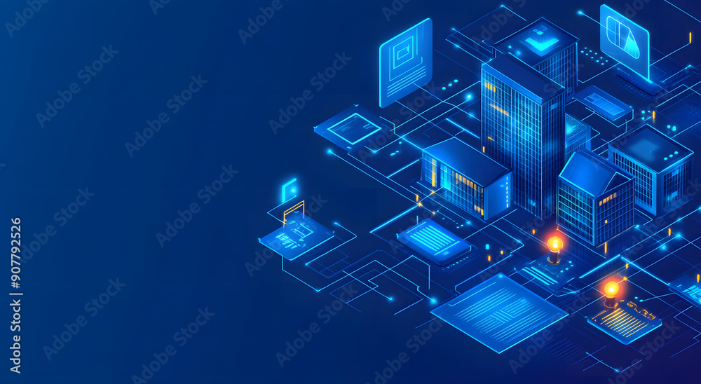 Blue Digital Background with an Isometric View of a Network Blue Digital Background with an Isometric View of a Network