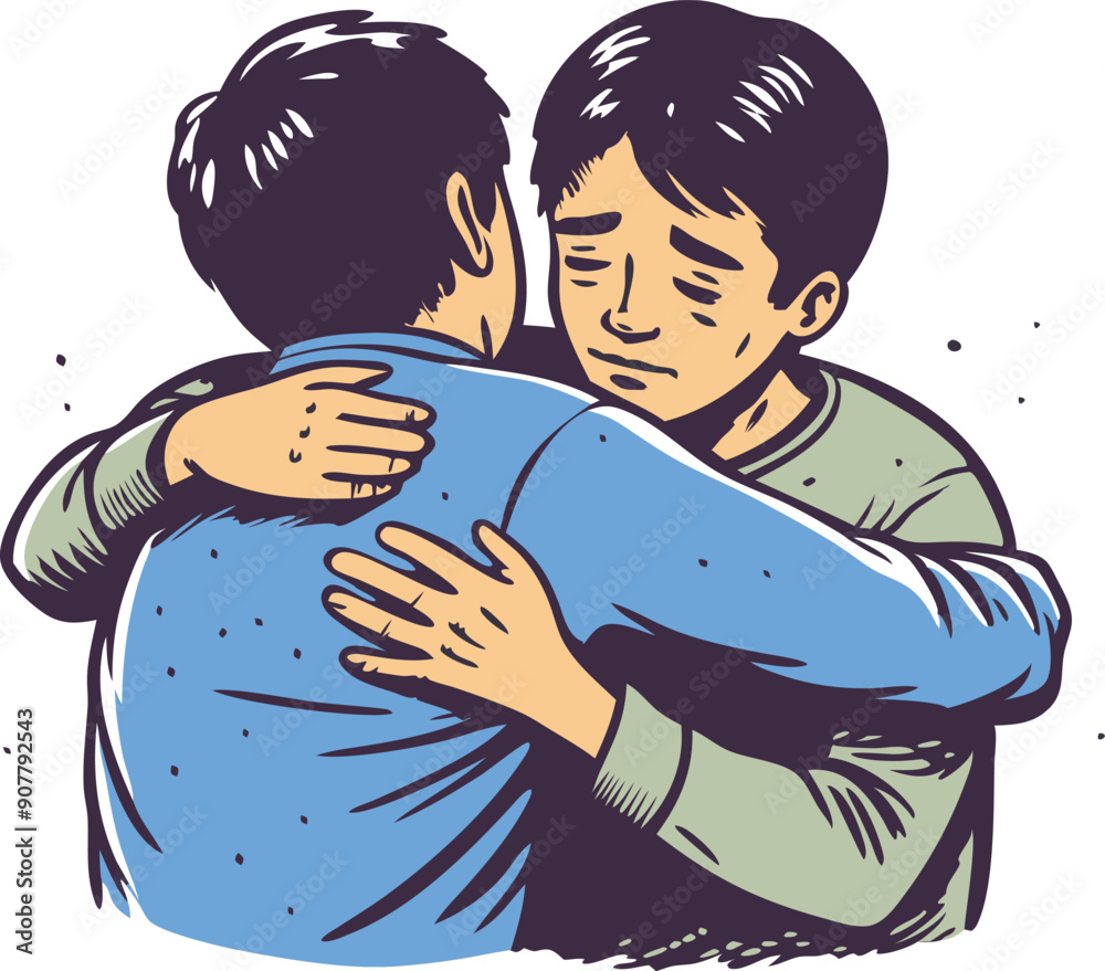 Two friends share a supportive hug, expressing empathy and comfort in a moment of vulnerability. Two friends share a supportive hug, expressing empathy and comfort in a moment of vulnerability.