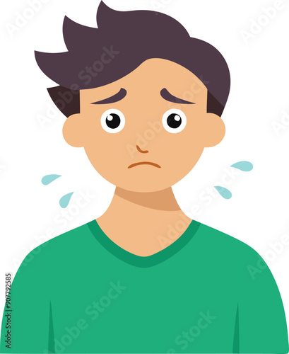 A young boy shows sadness with tears, conveying deep emotion through a simple vector design.