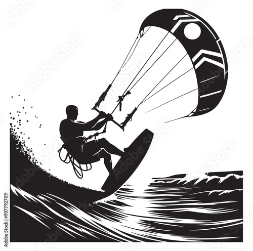 Kitesurfing Kite Surfing silhouette vector on white background.