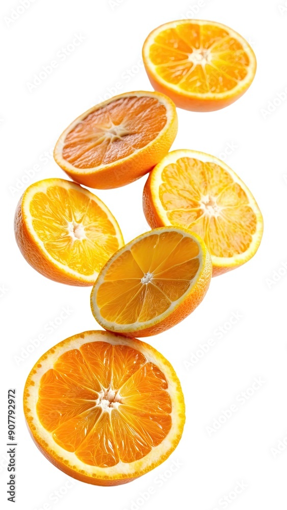 Fototapeta premium Five Halved Oranges Falling Through Air