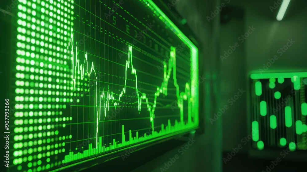 Fototapeta premium Green Stock Market Chart Display