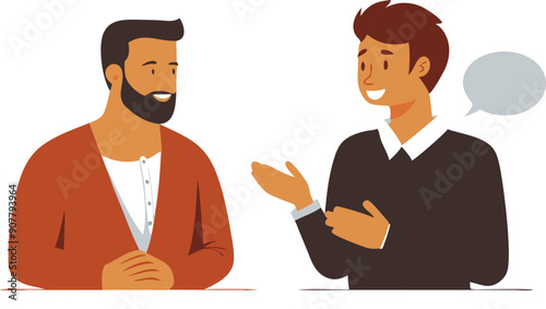 Two men converse amiably, sharing ideas and laughter in a relaxed atmosphere during their informal meeting.