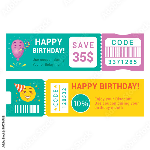 Celebratory happy birthday promo voucher with discounts in this day
