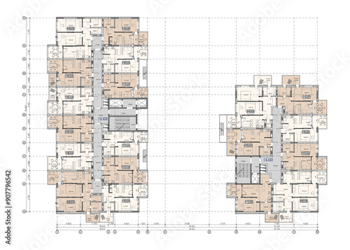 Vector architectural project of a multistory building floor plans