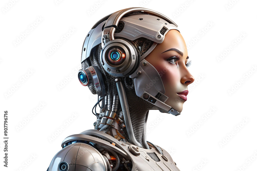 A side view of a woman robot cyborg on a transparent background png isolated A side view of a woman robot cyborg on a transparent background png isolated