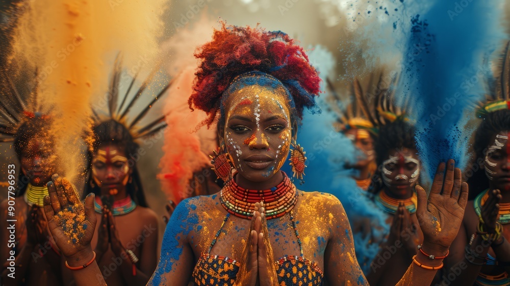 indigenous Festival, Color powder spray, Global indigenous group photo, copy space