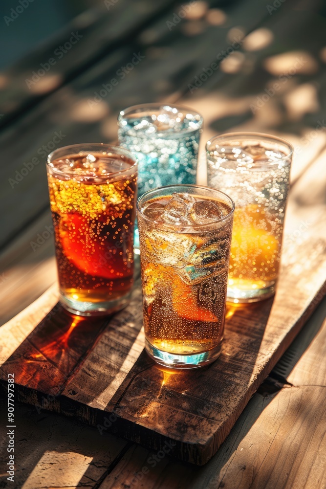 Soda drinks in glass on outdoor background. Soda drinks in glass on outdoor background.