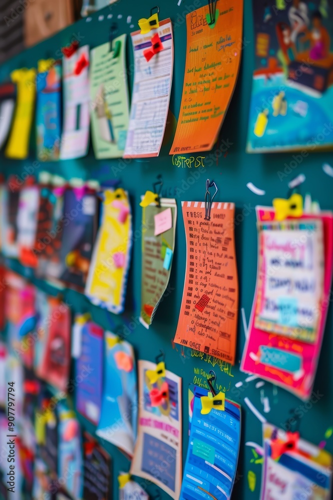Fototapeta premium Community Bulletin Board Promoting Free Digital Literacy Classes with Colorful Flyers