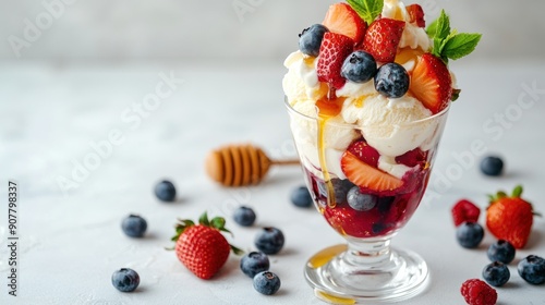 Summer Berry Sundae with Honey Drizzle photo