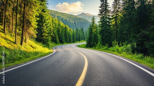 Fototapeta Naklejka Na Ścianę i Meble -  A winding road with trees on both sides