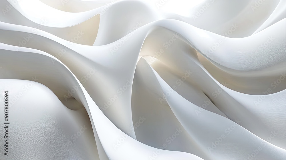 Obraz premium Abstract white background with flowing curves and light gradients, providing a serene and sophisticated look.