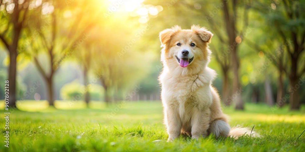 Cute fluffy dog sitting on green grass in the park, puppy, pet, adorable, animal, domestic, canine, fur, playing, outdoors Cute fluffy dog sitting on green grass in the park, puppy, pet, adorable, animal, domestic, canine, fur, playing, outdoors