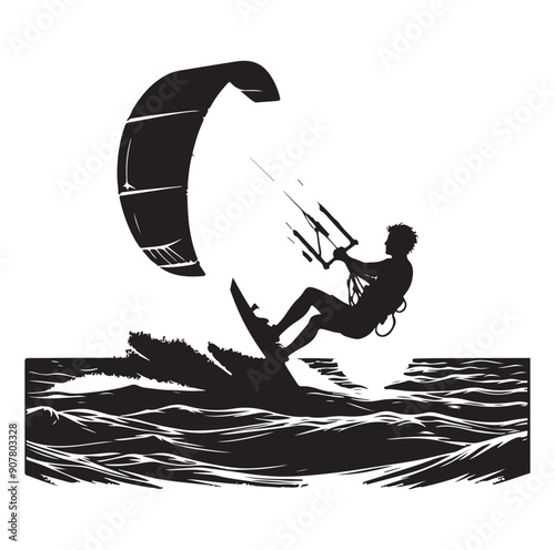 Kitesurfing Kite Surfing silhouette vector on white background.