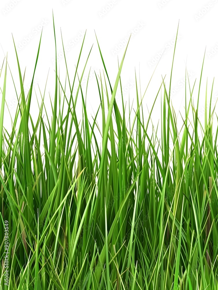 A dense cluster of vibrant green grass blades with varying heights and sharp edges, set against a white background, displaying their fresh and natural texture. A dense cluster of vibrant green grass blades with varying heights and sharp edges, set against a white background, displaying their fresh and natural texture.