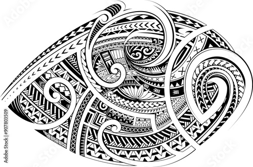 Polynesian style chest tattoo