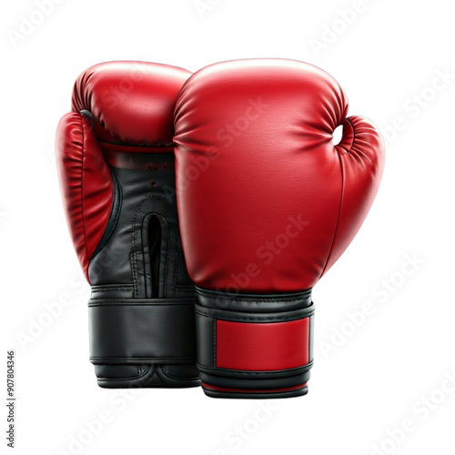 Pair of red leather boxing gloves on Isolated transparent background png. generated with AI photo