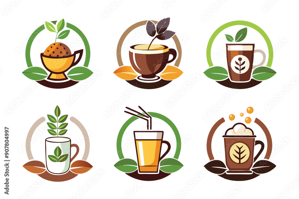 Colorful Circle Icons Featuring Tea, Coffee, and Juice Colorful Circle Icons Featuring Tea, Coffee, and Juice