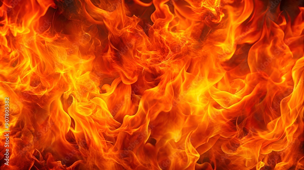 Intense fiery flames background showcasing vibrant red and orange hues, emanating energy and power with a dramatic sense of danger and warmth
