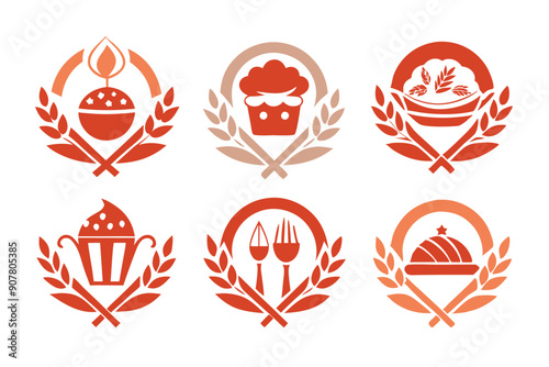 Set of six bakery logos with wheat wreath