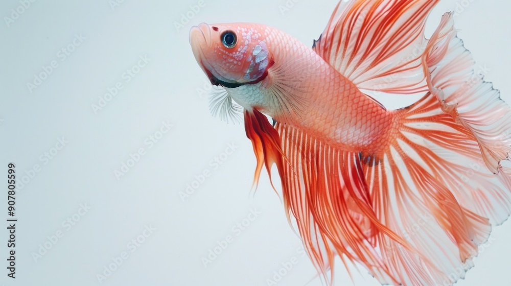 A betta fish in full display, its fins flaring and colors intensified, creating a mesmerizing spectacle against a clean white background. A betta fish in full display, its fins flaring and colors intensified, creating a mesmerizing spectacle against a clean white background.
