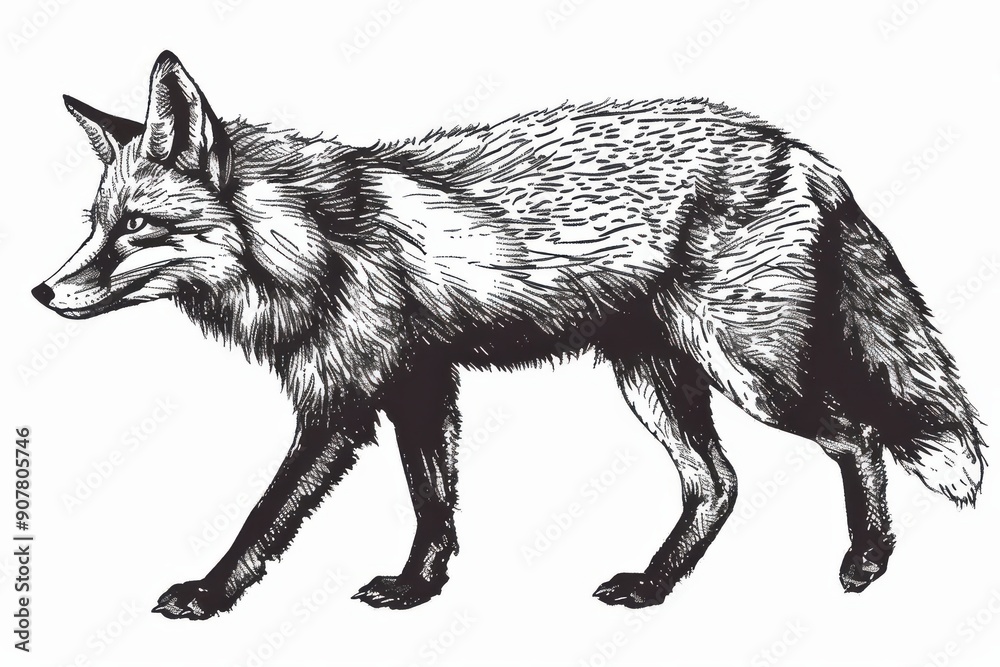 engraving isolated fox illustration ink sketch. Wild animal background engraving isolated fox illustration ink sketch. Wild animal background