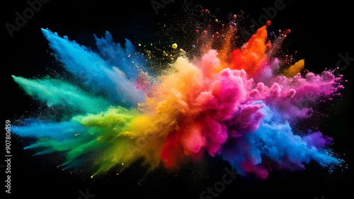 Colorful explosion against a black background, vibrant and dynamic.