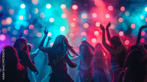 Students Performing at School Talent Show with Cheering Audience and Stage Lights