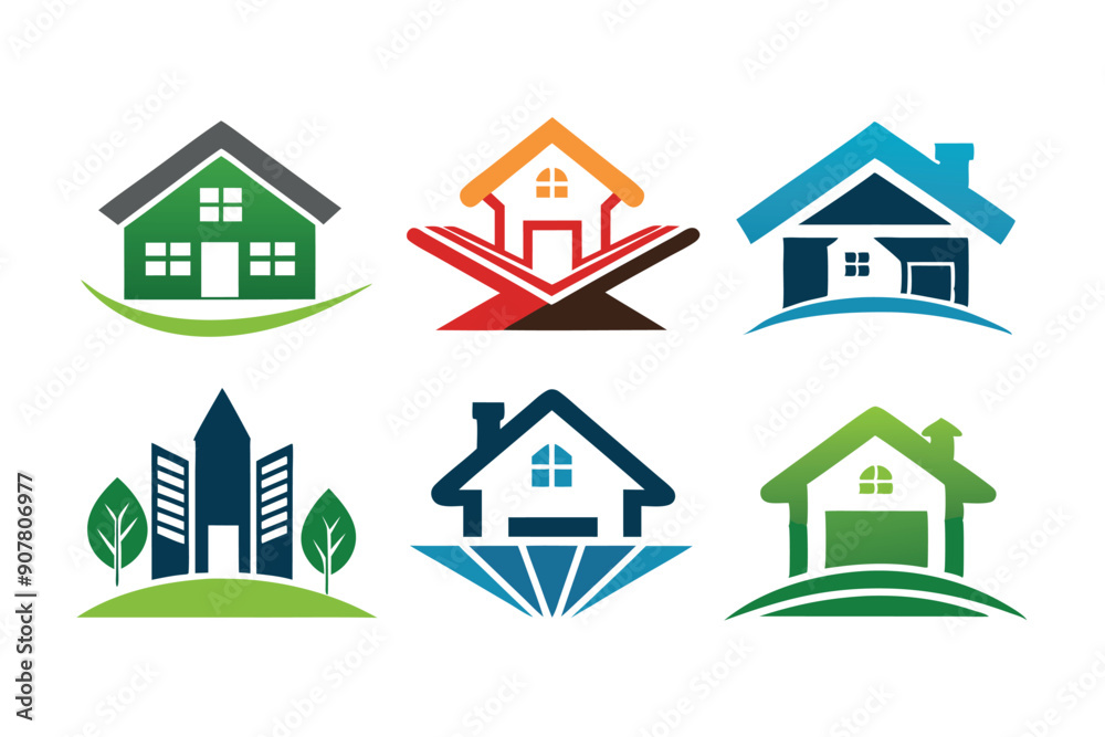 Fototapeta premium Six Colorful House Logo Designs with Landscape Features