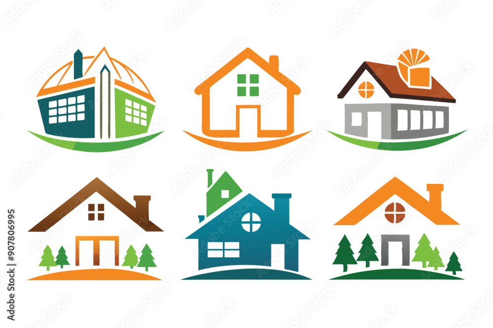 Colorful Illustrations of Various House Designs Colorful Illustrations of Various House Designs