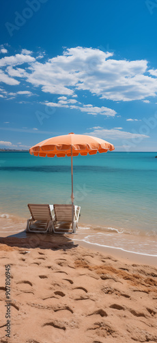 A Beach With Soft Waves, Golden Sand, And A Beach Umbrella, Perfect For Mobile Phone Wallpaper