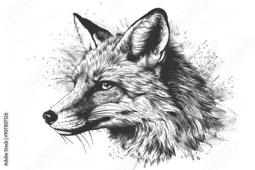 engraving isolated fox illustration ink sketch. Wild animal background