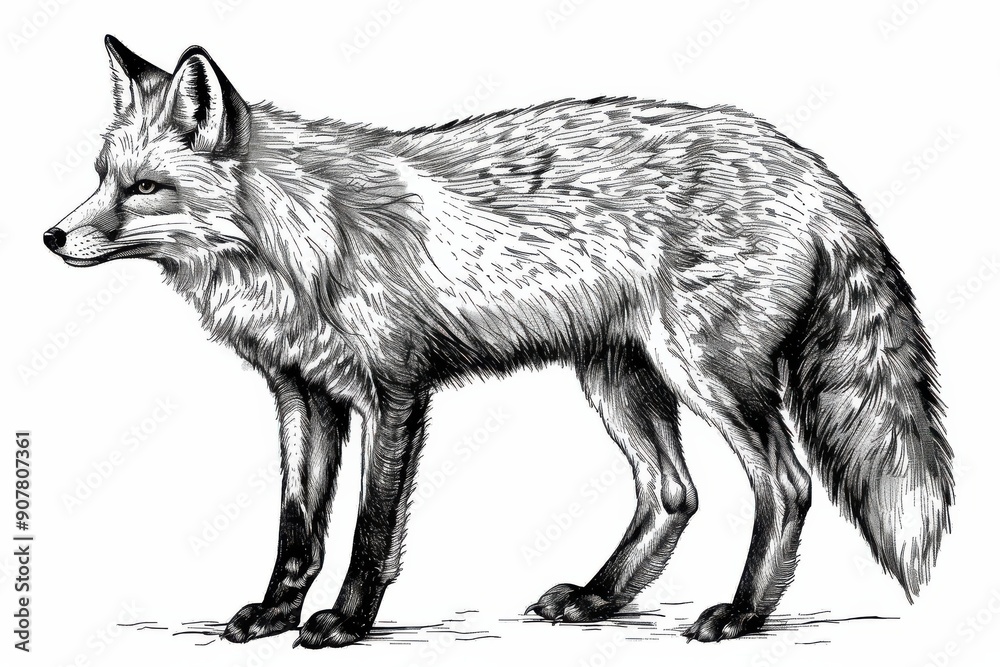 engraving isolated fox illustration ink sketch. Wild animal background