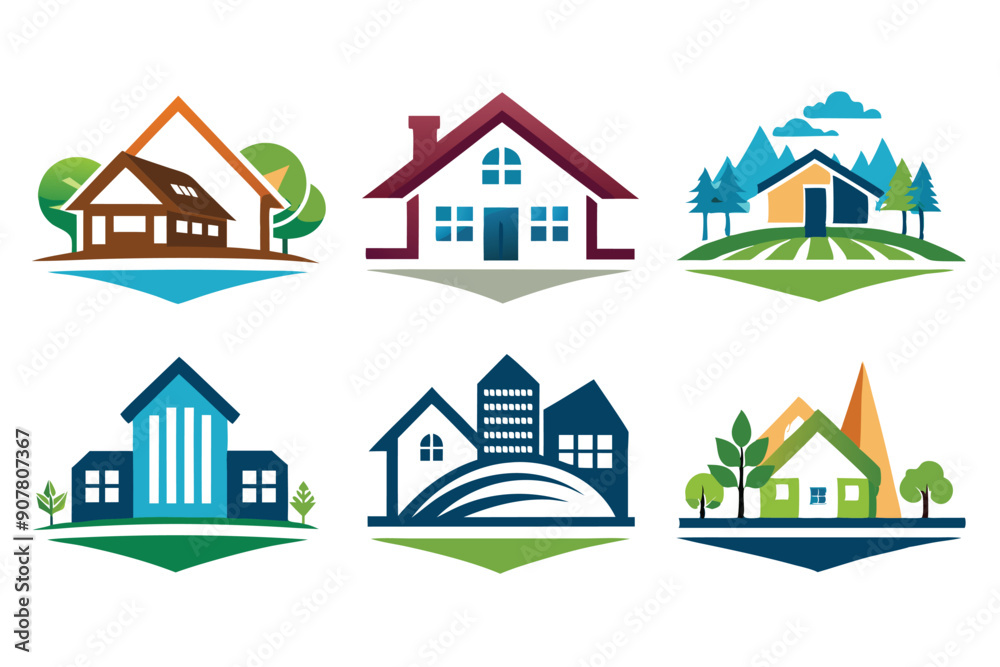 Fototapeta premium Colorful House and Nature Icon Set
