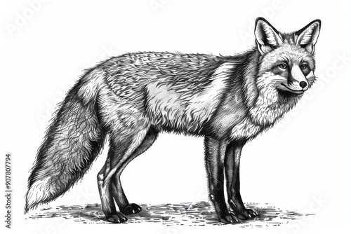 engraving isolated fox illustration ink sketch. Wild animal background