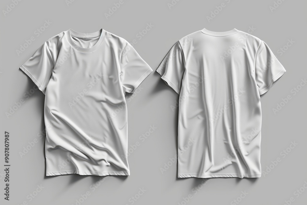 White t-shirt template on gray background, front and back view. Mockup for design print presentation White t-shirt template on gray background, front and back view. Mockup for design print presentation