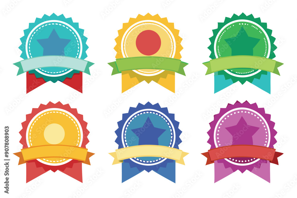 Colorful Award Badges with Stars and Ribbons Colorful Award Badges with Stars and Ribbons