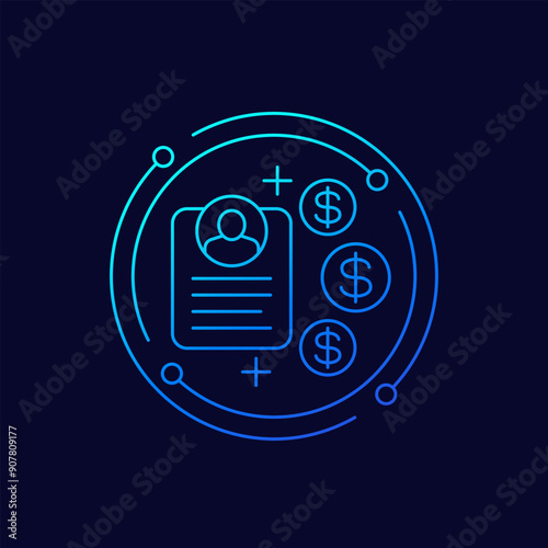 Customer Acquisition Cost icon, linear design